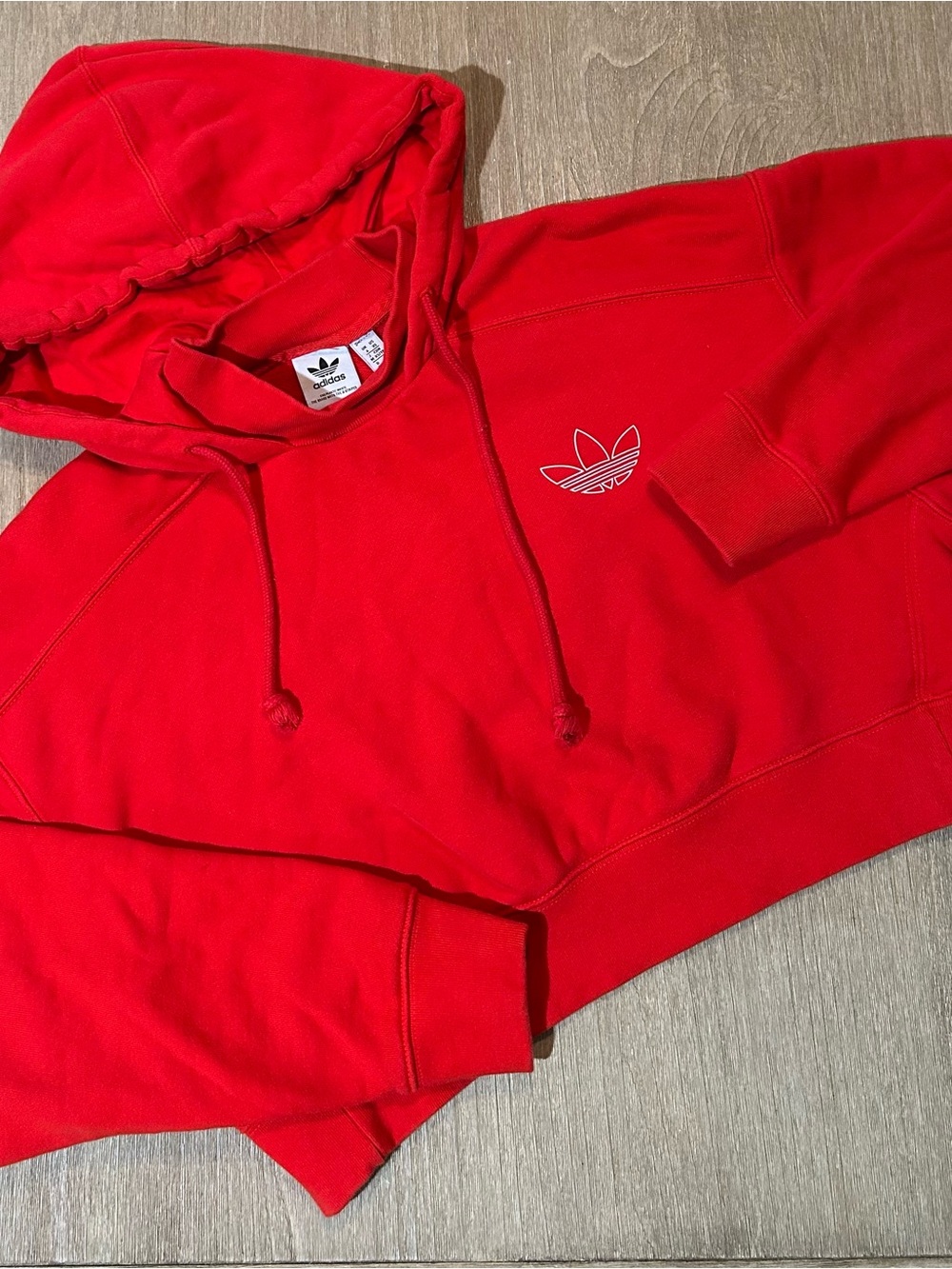 adidas Red Cropped Hoodie with White Embroidered Outline Trefoil - Size XS